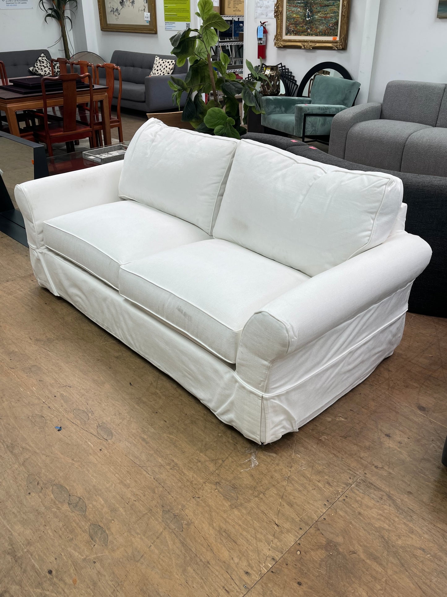 Modern White Down Traditional Loveseat