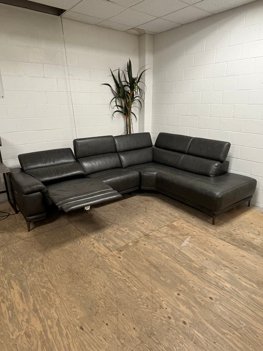 Living Spaces Leather Sectional Couch With Reclining Seat