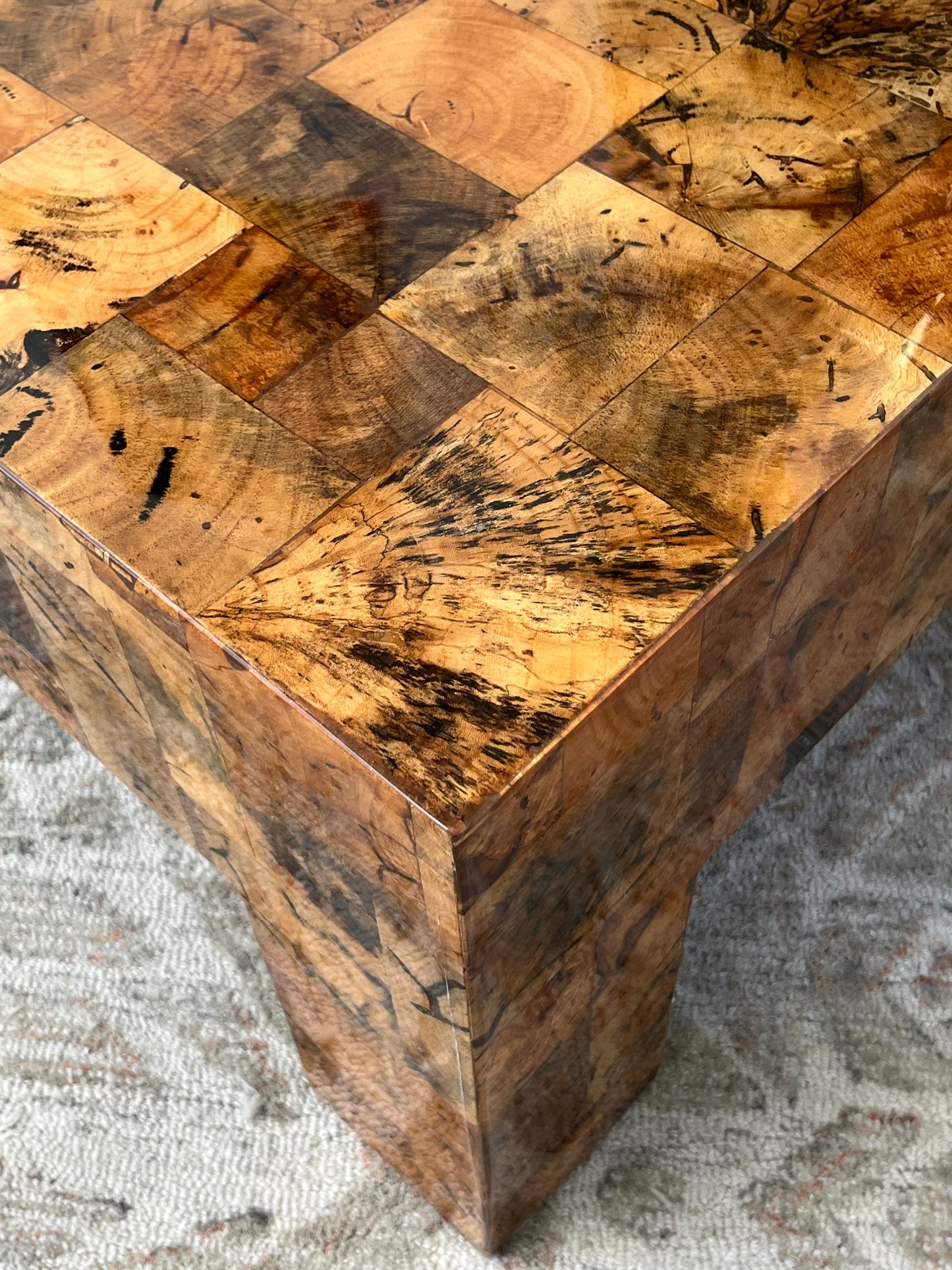 Natural Checkered Wood Coffee Table
