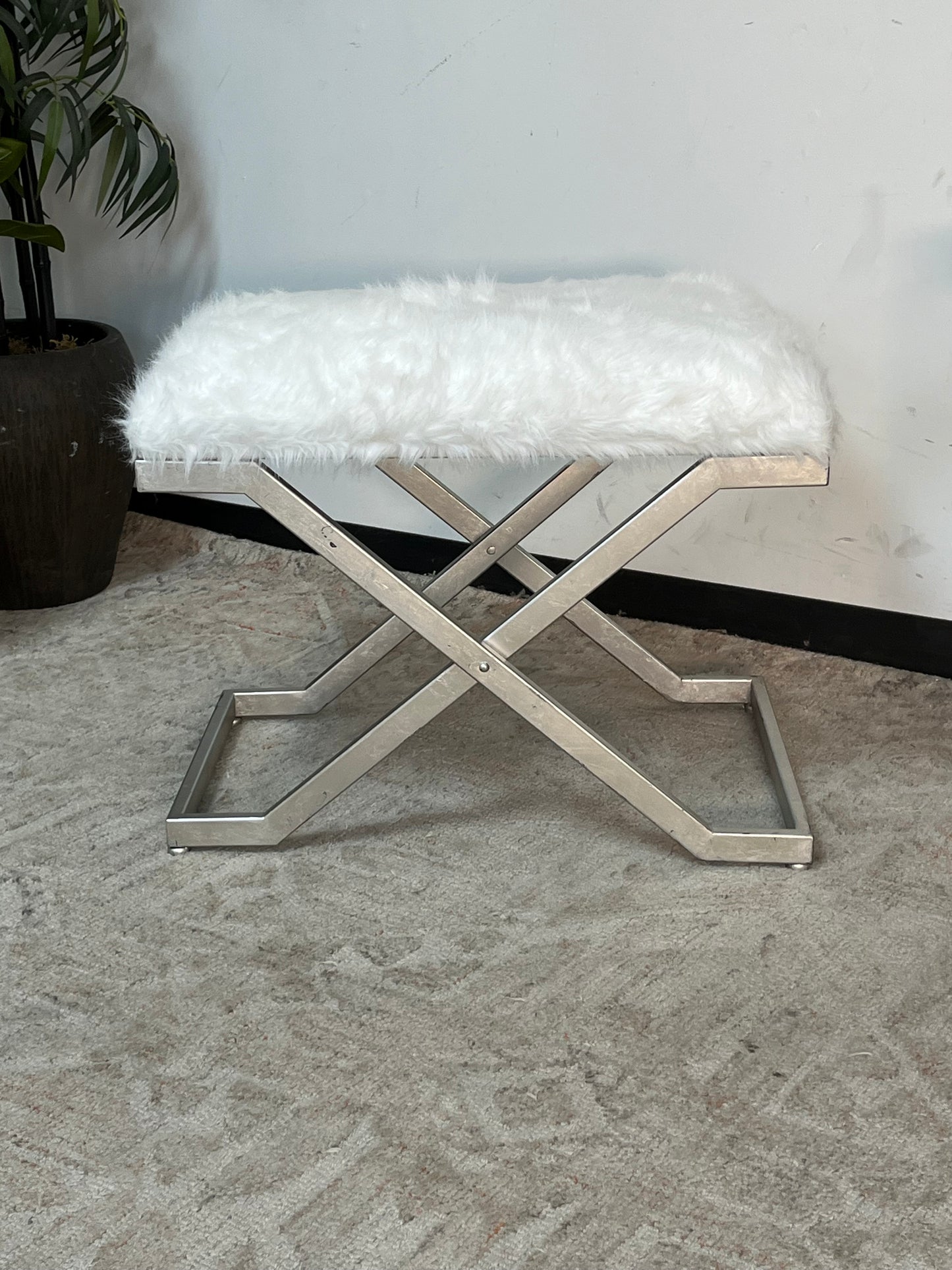 Uttermost Faux Fur White Ottoman