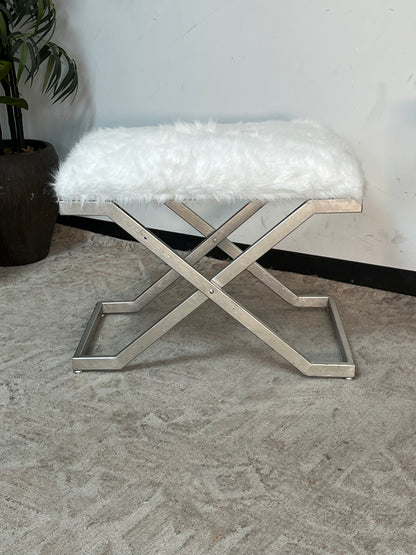 Uttermost Faux Fur White Ottoman