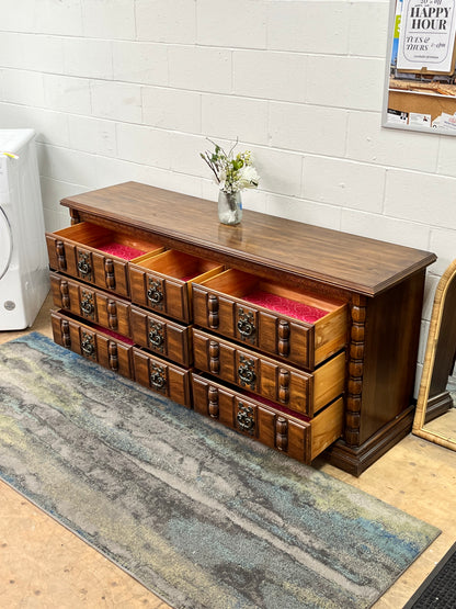 Vintage Wooden 9-Drawer Credenza