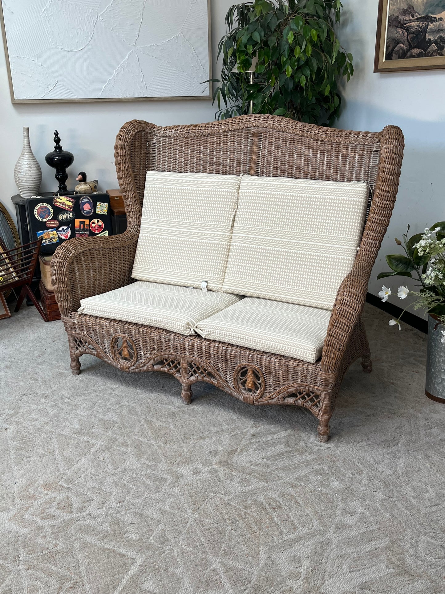 Outdoor Rattan Loveseat w/ Cushions