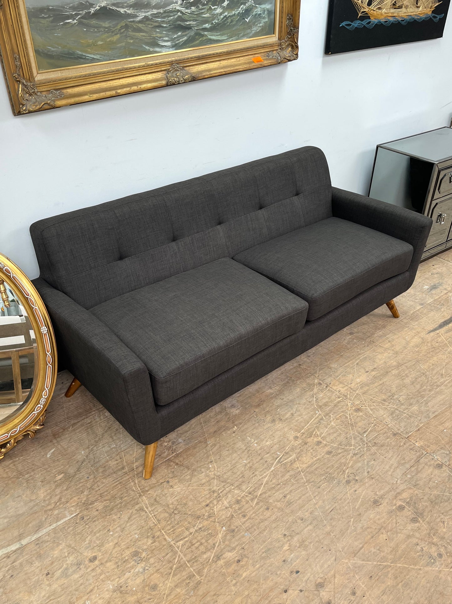 Mid Century Style Black 75" Couch