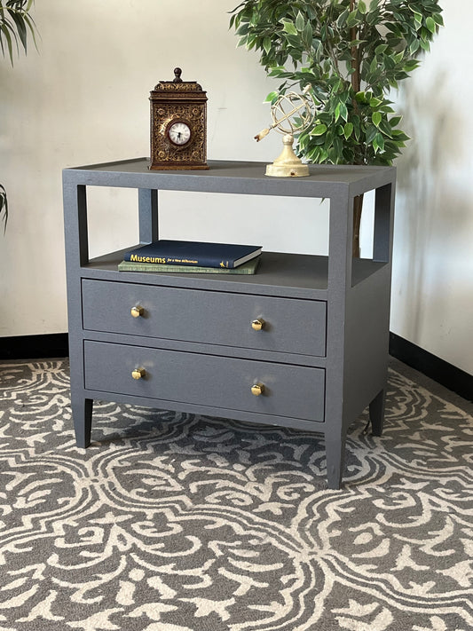 Gray Double Drawer Nightstand