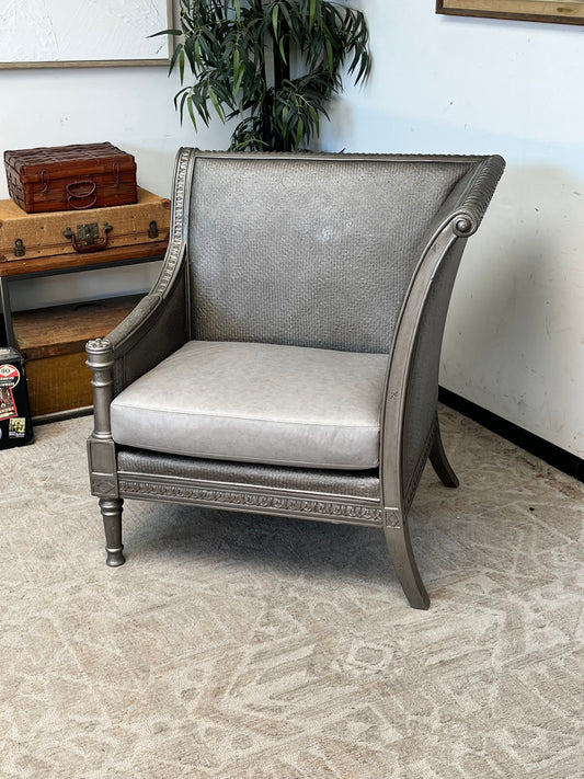 Ornate Style Gray Wooden Accent Chair