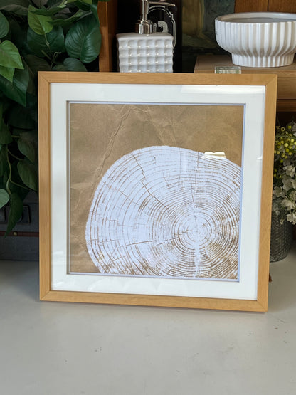 Tree Ring Print In White With Wooden Frame