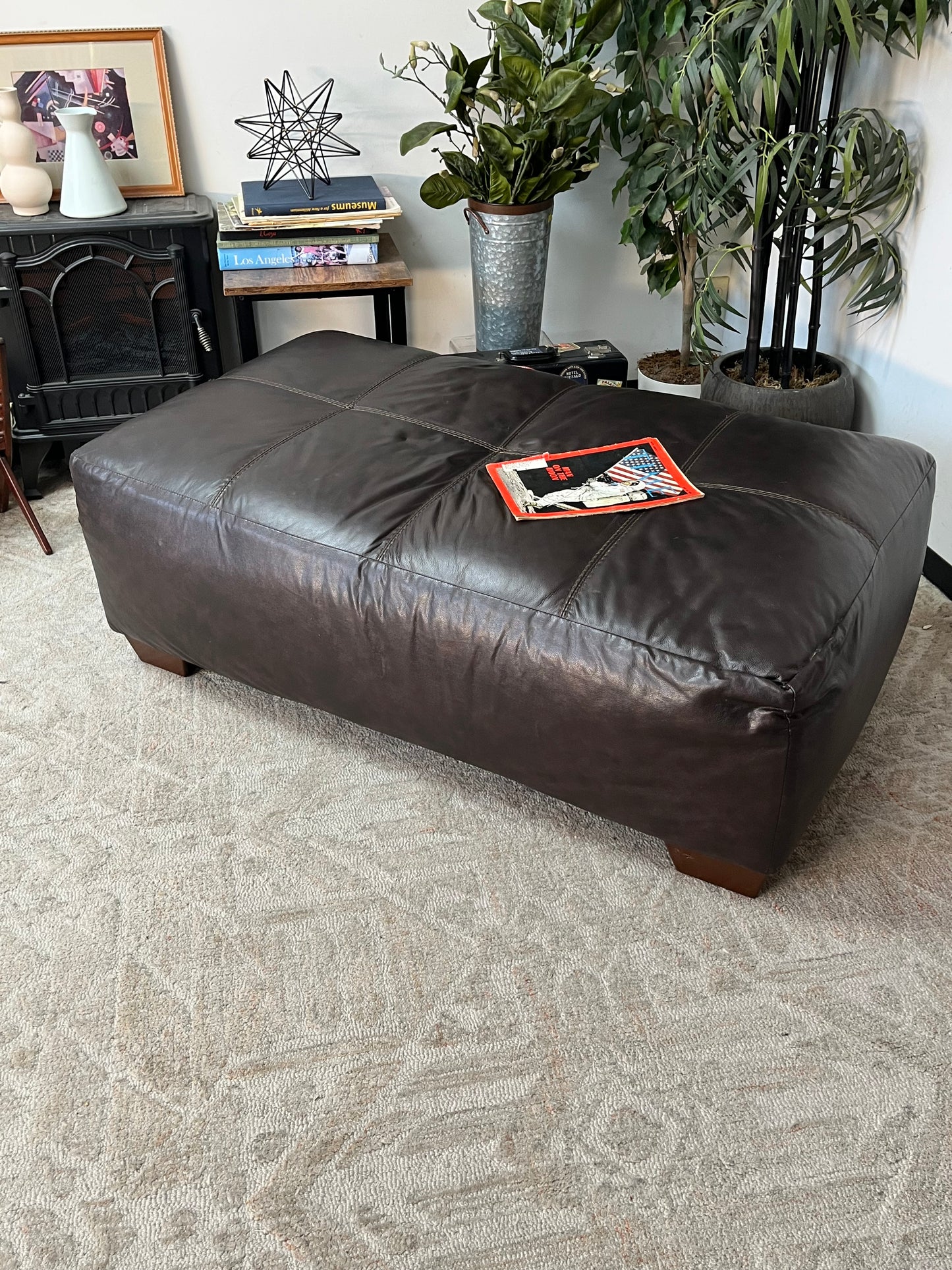 Bonded Leather Brown Ottoman