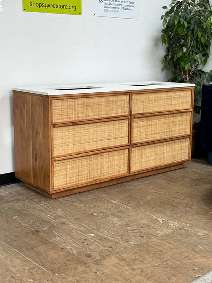 Modern Rattan 65.5" Double Bathroom Vanity