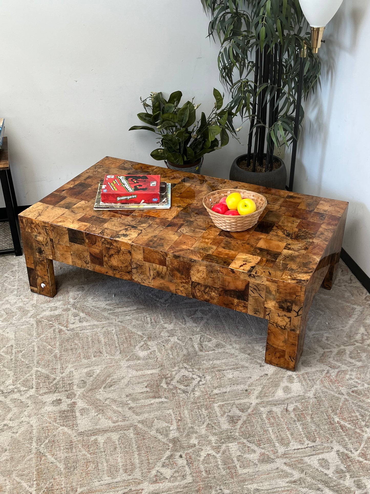 Natural Checkered Wood Coffee Table