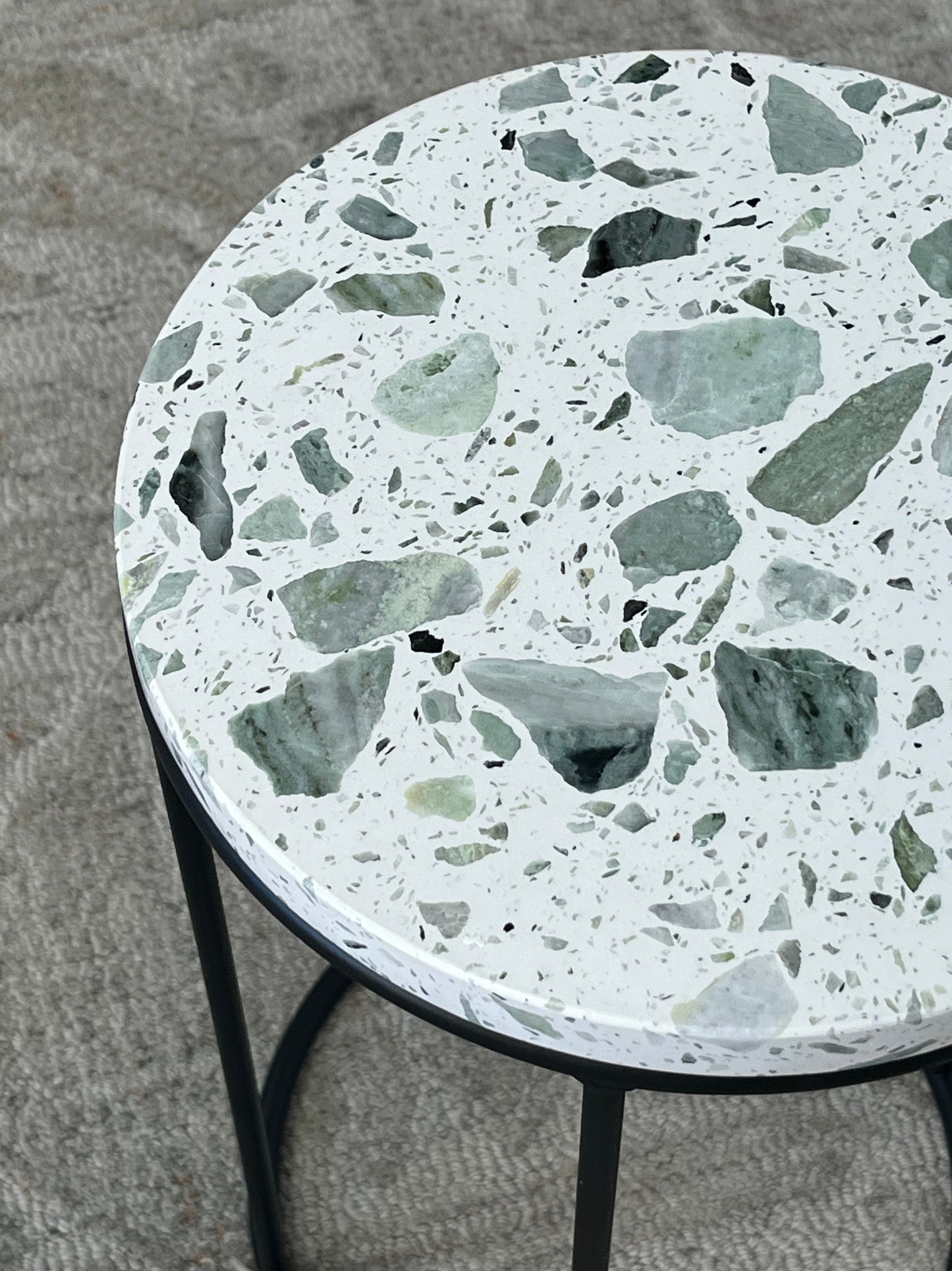 Pair of Modern Round Stone Top Side Tables