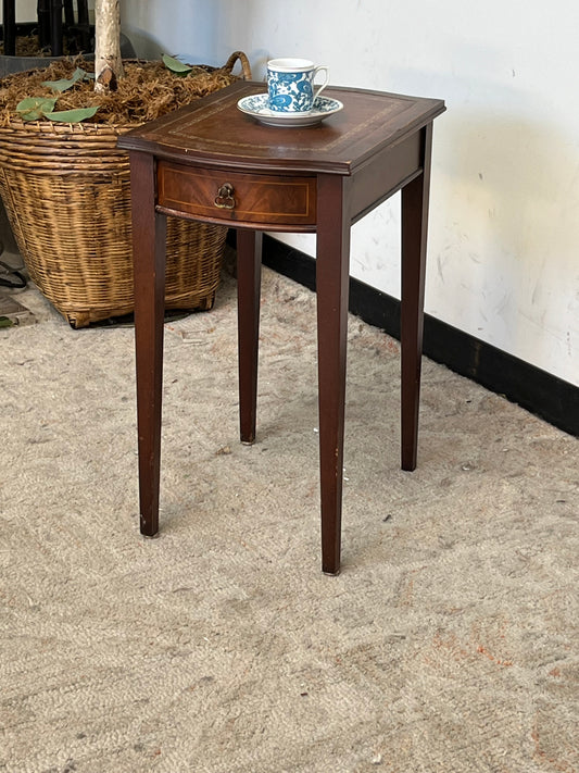 Antique Side Table w/ Leather Inlay