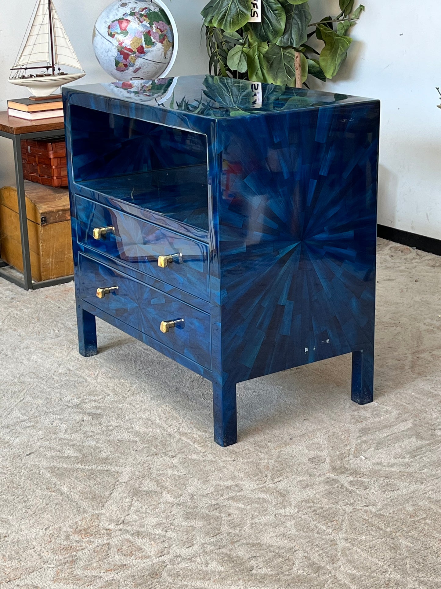 Modern Faux Horn Blue End Table