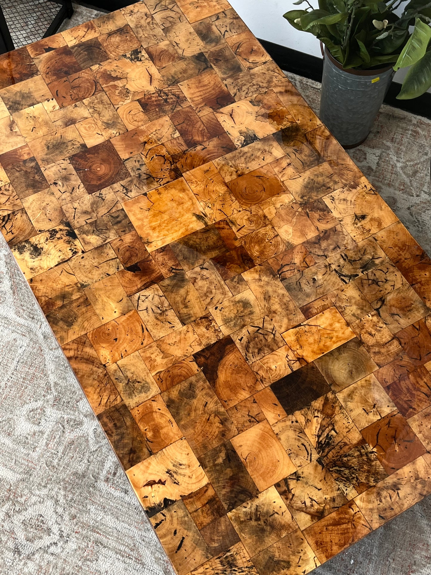 Natural Checkered Wood Coffee Table