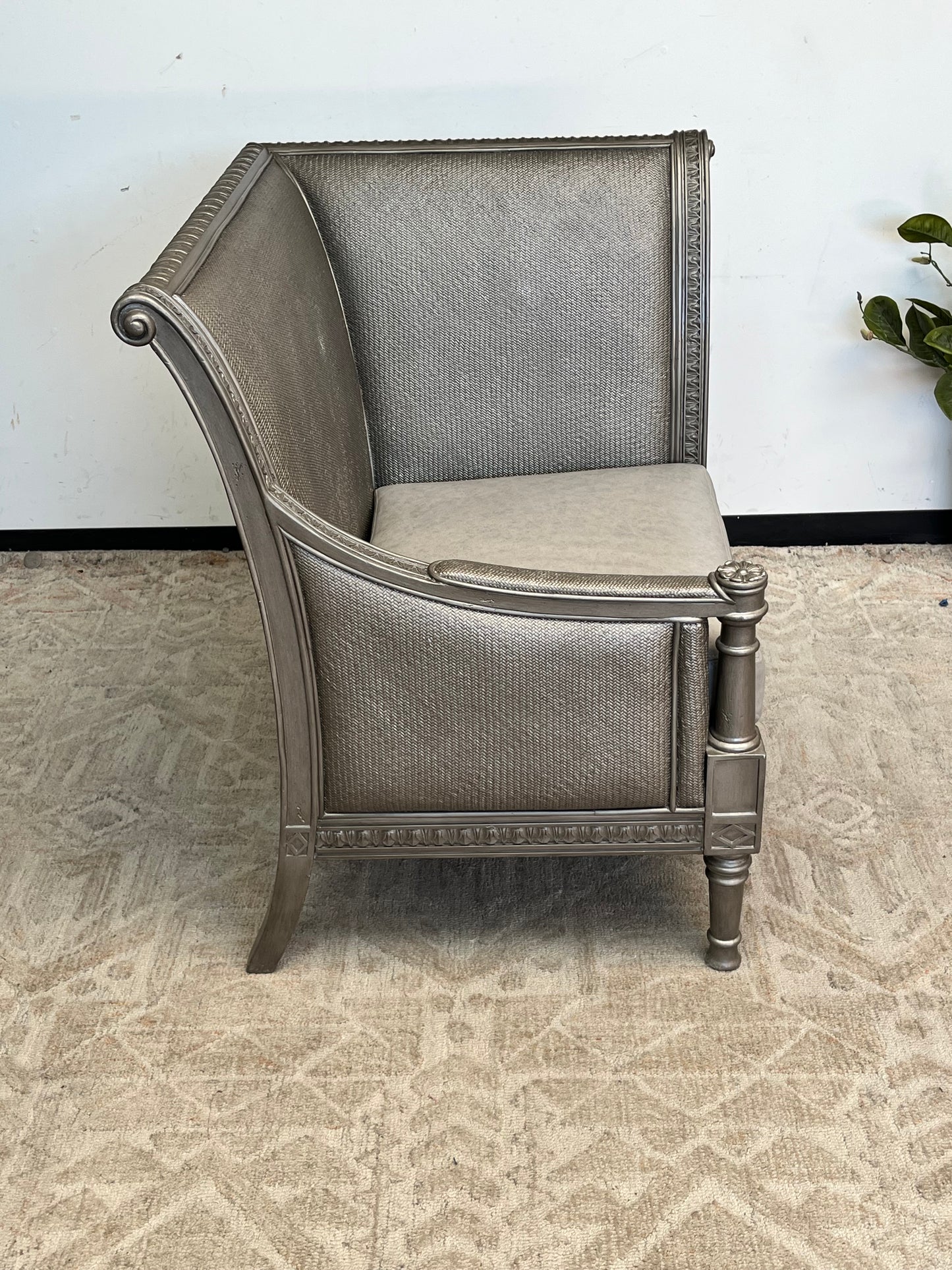 Ornate Style Gray Wooden Accent Chair