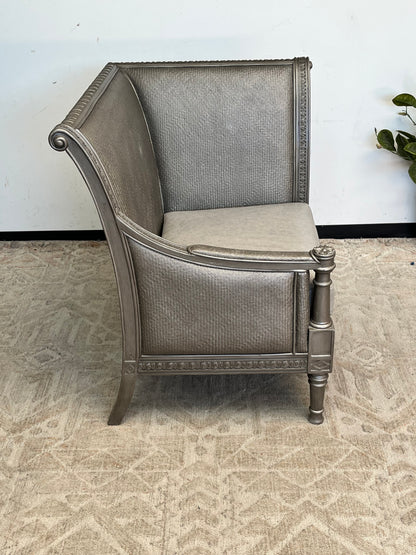 Ornate Style Gray Wooden Accent Chair