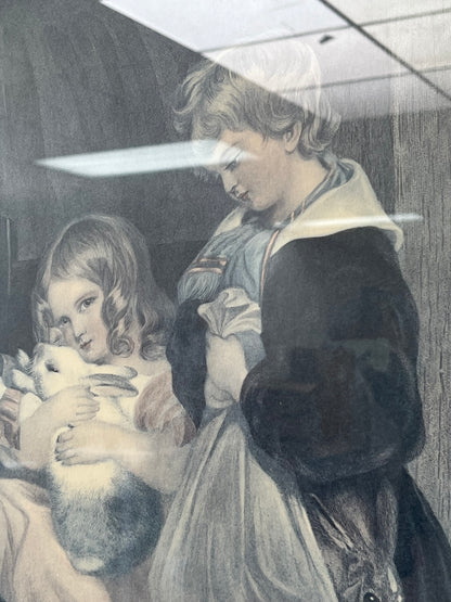 Sir Edwin Henry Landseer "Children and Rabbits" Framed Artwork