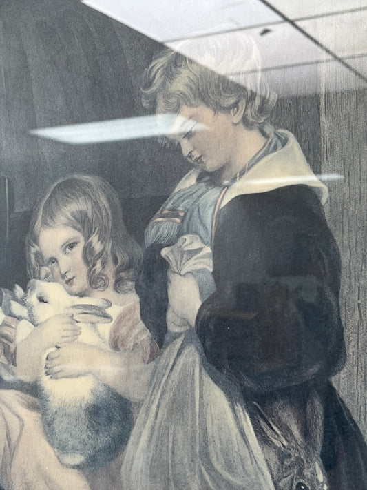 Sir Edwin Henry Landseer "Children and Rabbits" Framed Artwork
