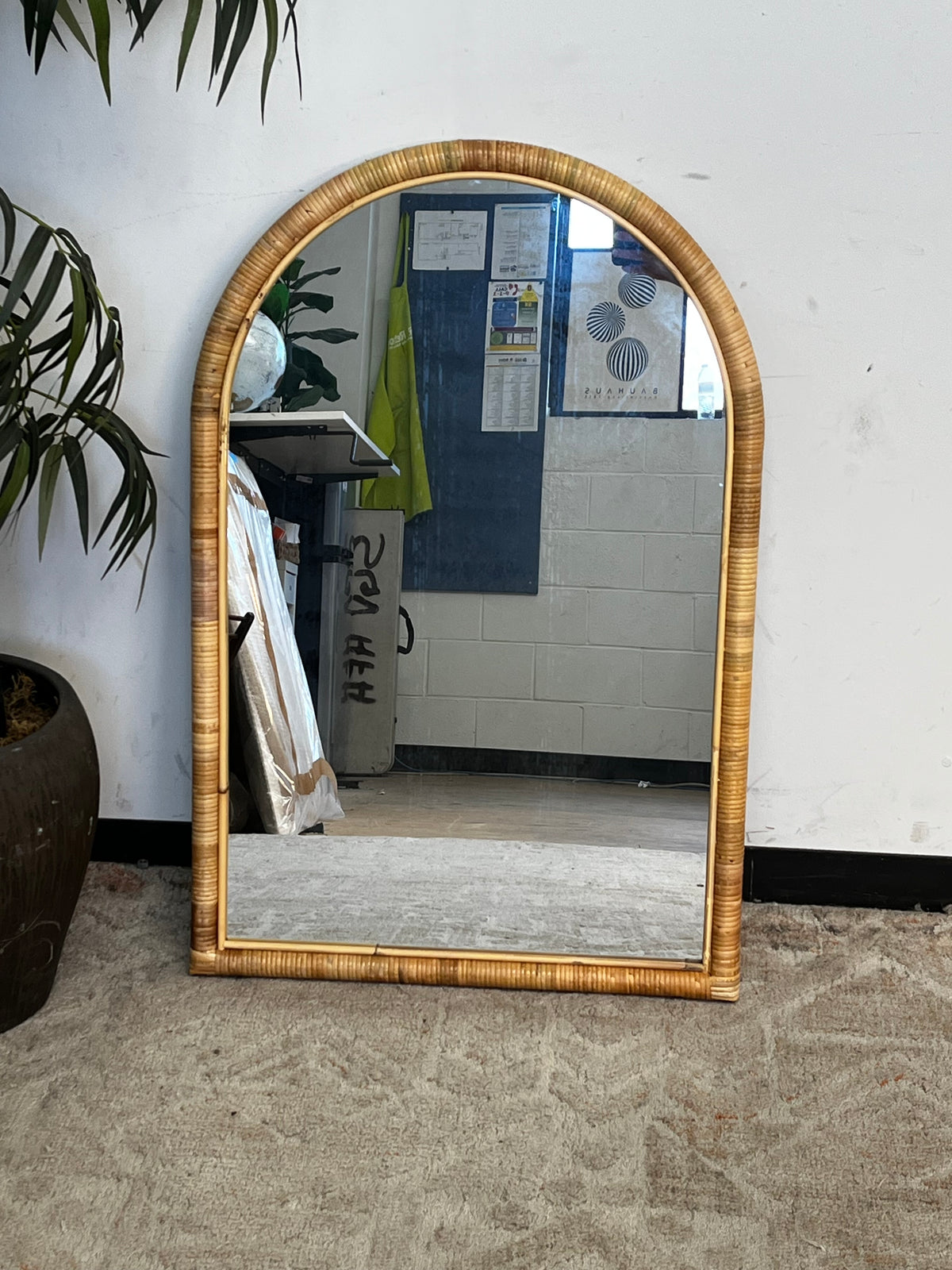 Natural Rattan Large Arched Mirror