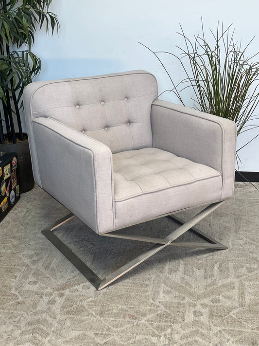 Modern Style Tufted Grey Linen Accent Chair