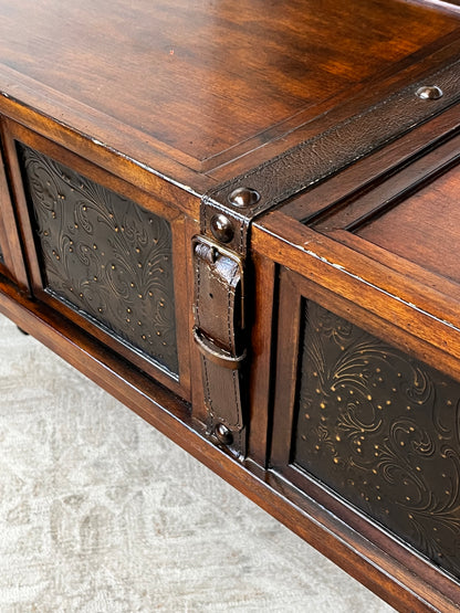 Faux Leather Wooden Console