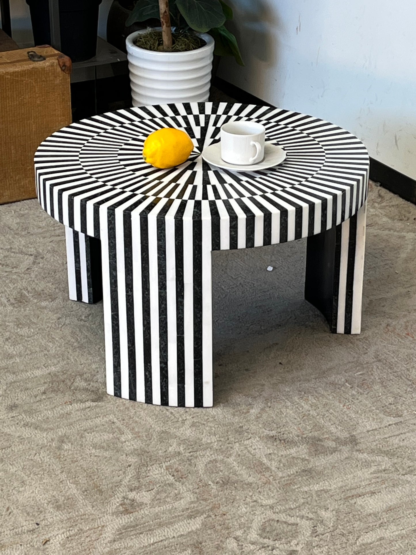 Round Striped Side Table