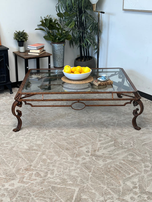 Wrought Iron Style Glass Coffee Table