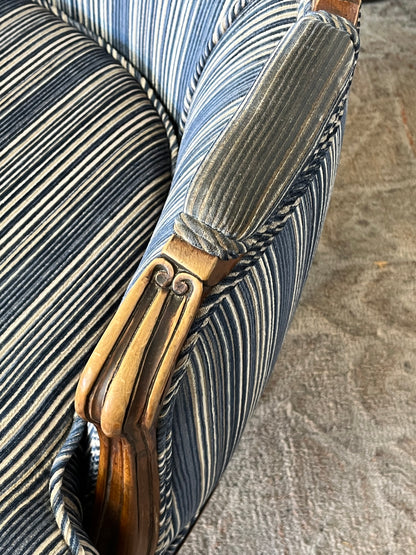 Upholstered Blue Striped Club Chair