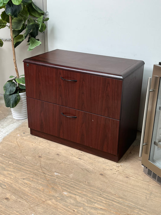Red Wood Two Drawer File Cabinet