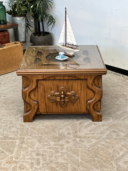 Vintage Carved Glasstop Sidetable
