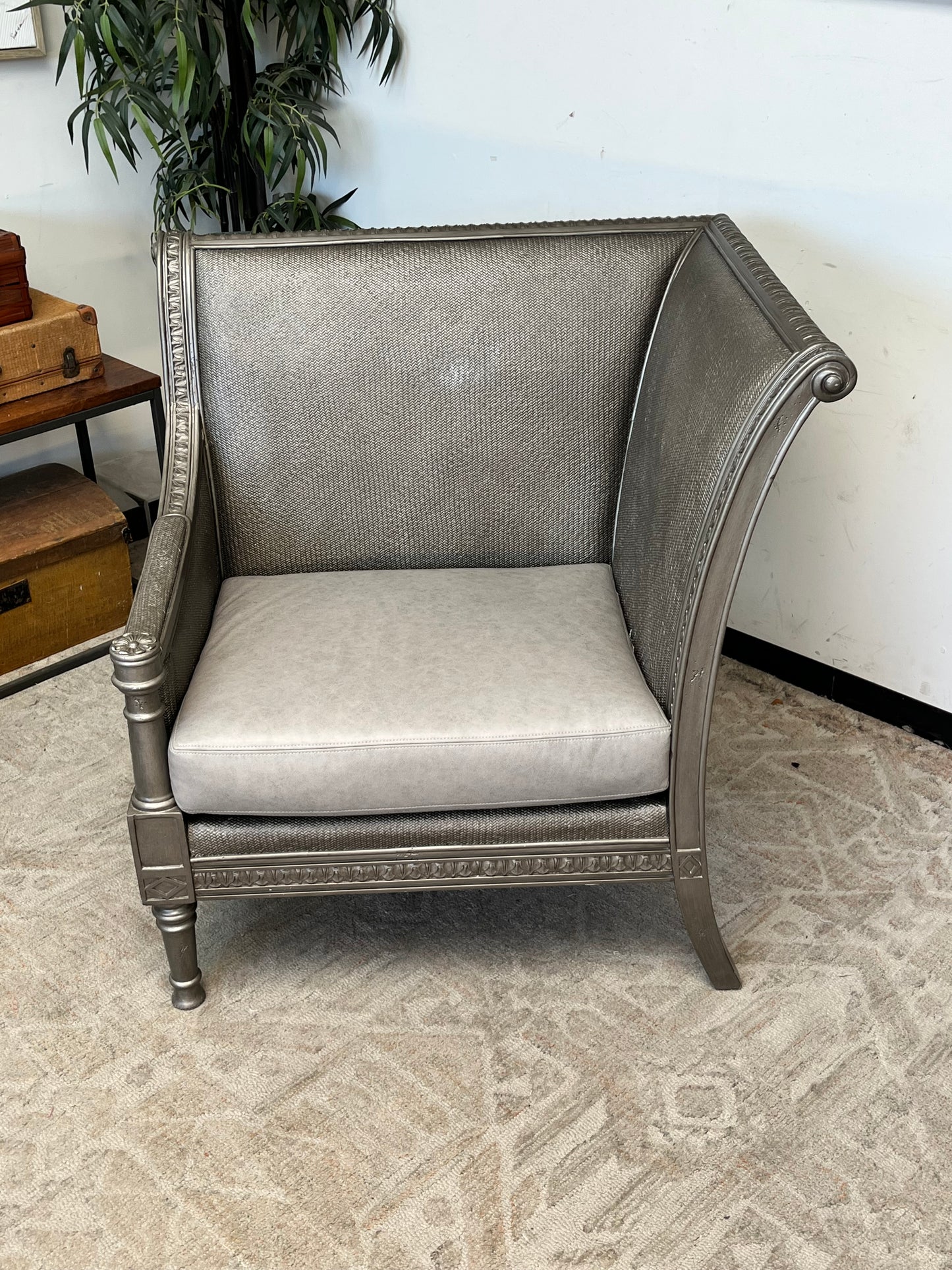 Ornate Style Gray Wooden Accent Chair