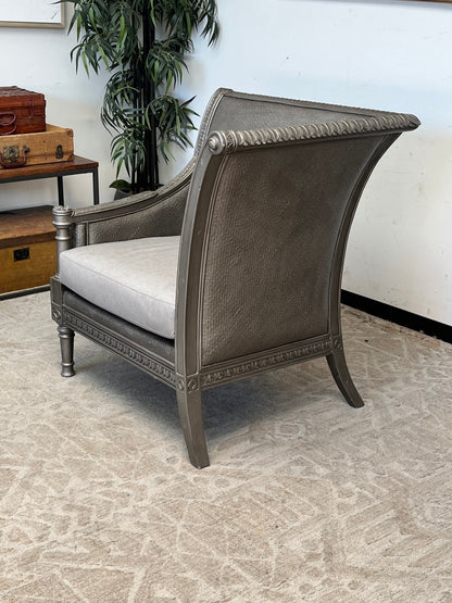 Ornate Style Gray Wooden Accent Chair