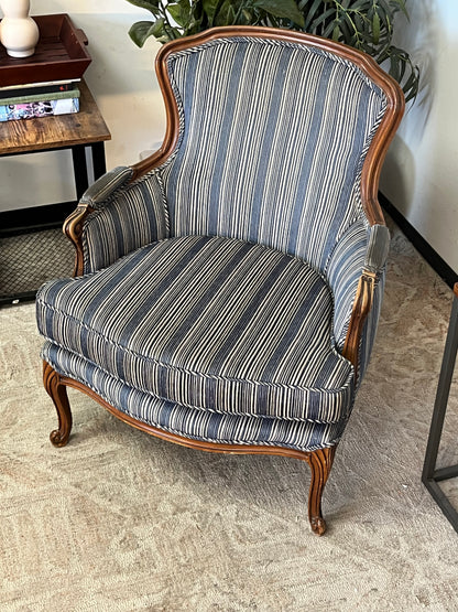Upholstered Blue Striped Club Chair