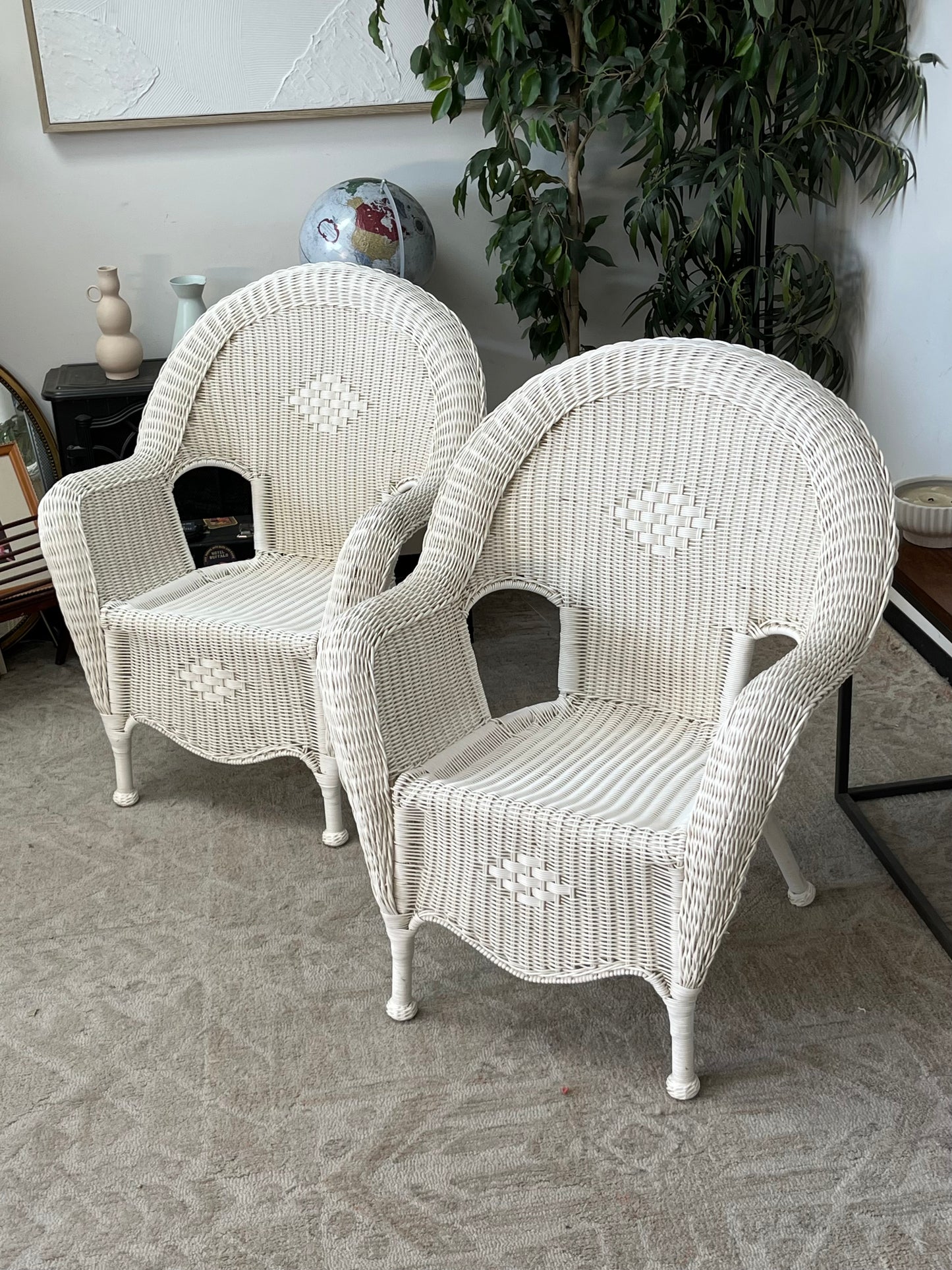 Hampton Bay White Woven Armchairs Set of 2