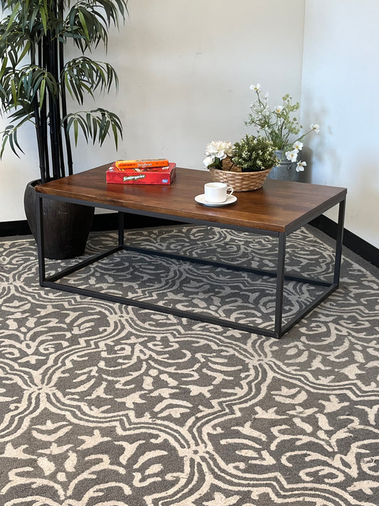 Brown Wooden Coffee Table With Metal Frame