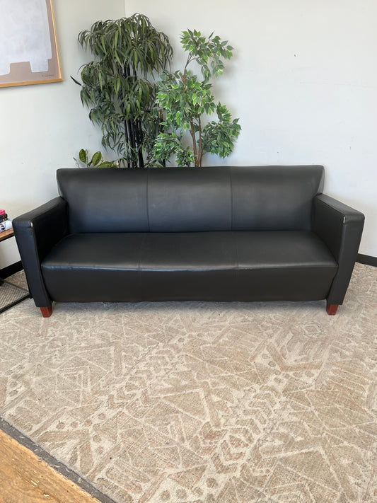 Black Faux Leather Traditional Couch