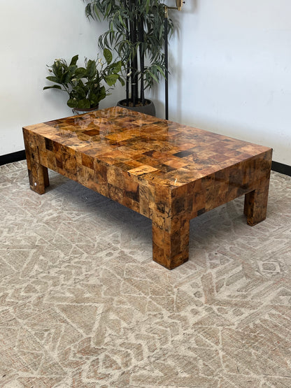 Natural Checkered Wood Coffee Table