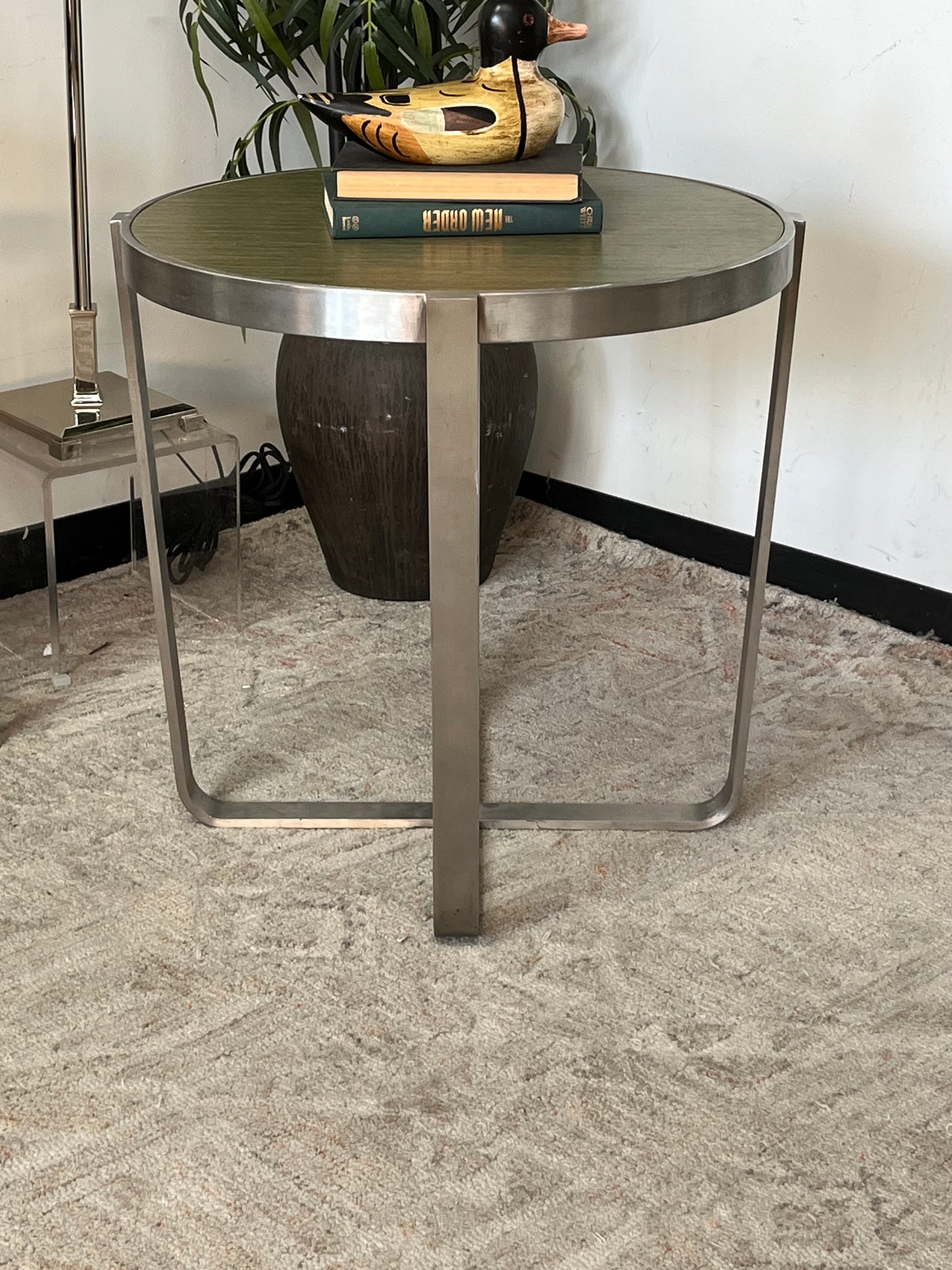 Modern Metal Round Side Table w/ Green Top