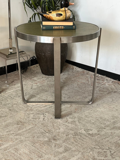 Modern Metal Round Side Table w/ Green Top