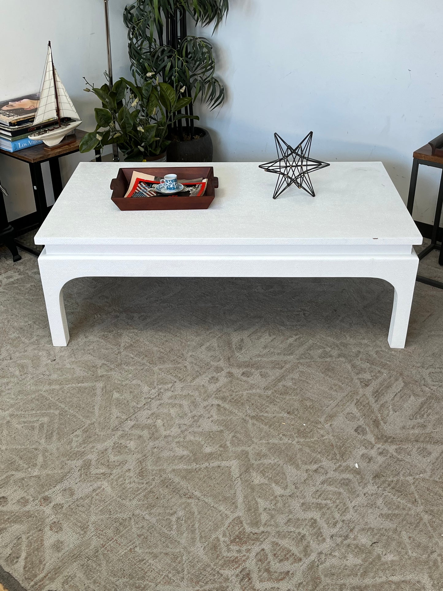 Linen-Wrapped White Coffee Table