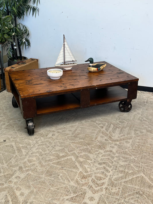 Rustic Style Rolling Coffee Table