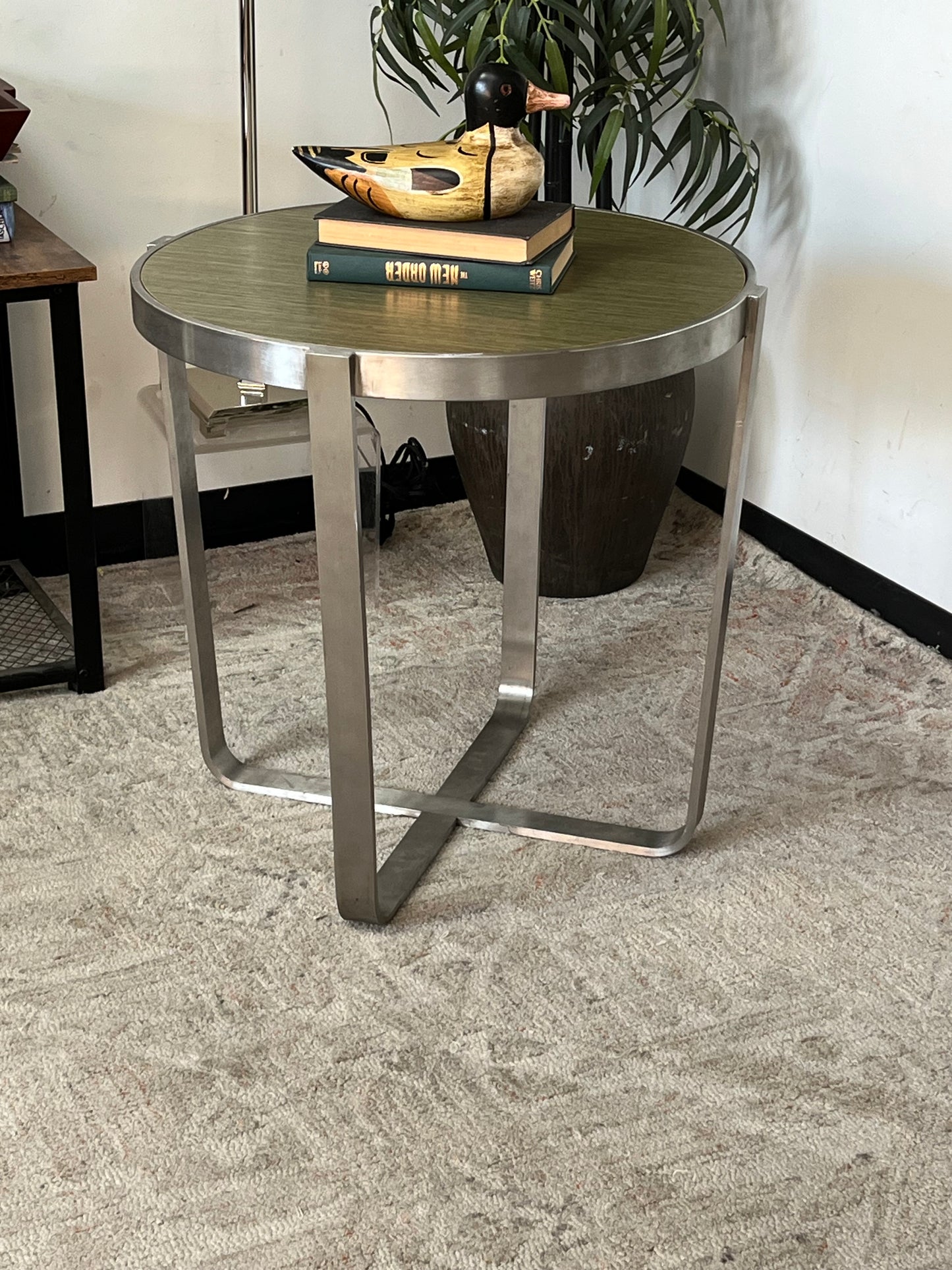 Modern Metal Round Side Table w/ Green Top