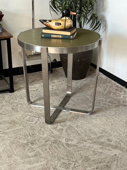 Modern Metal Round Side Table w/ Green Top