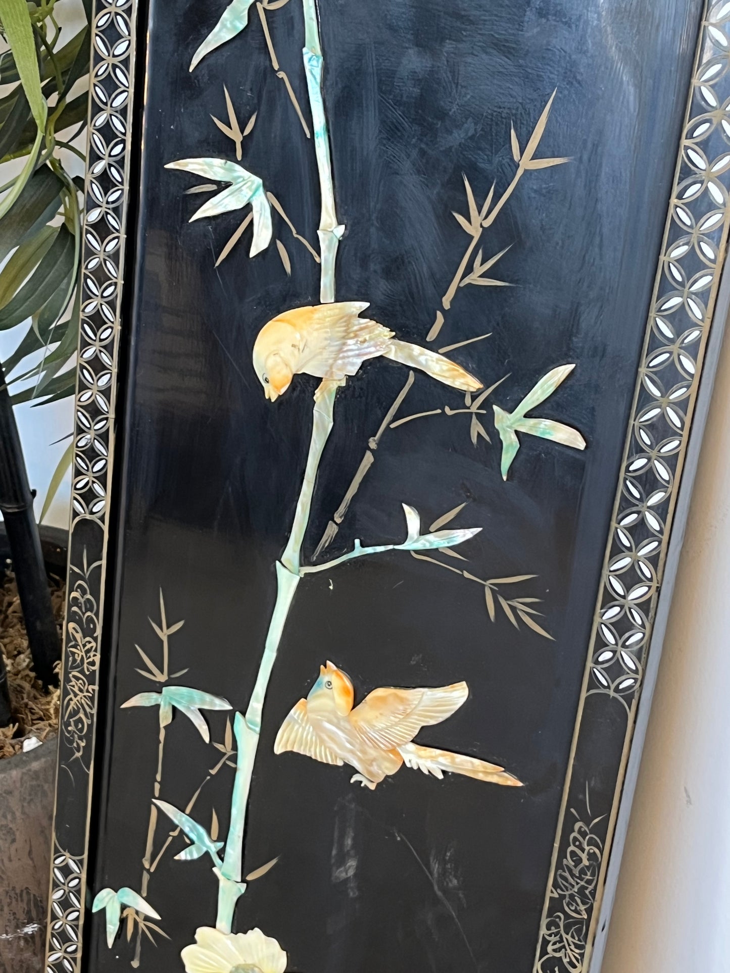 Mother of Pearl Panel "Orange Birds"