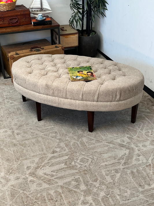 Modern Linen Beige Ottoman