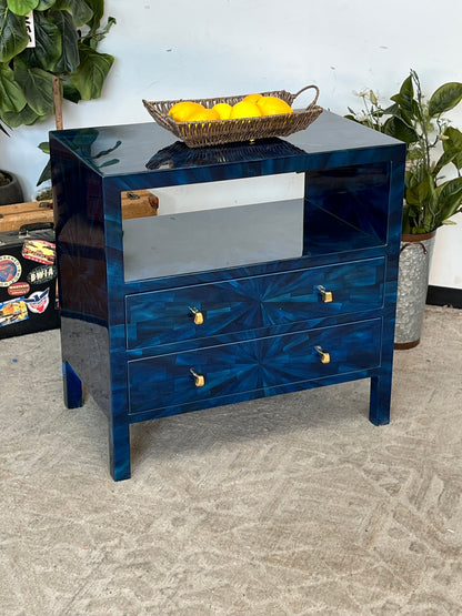 Modern Faux Horn Blue End Table