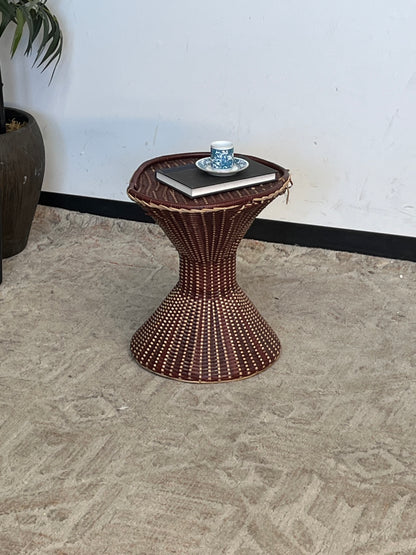 Woven Style Faux Rattan Hourglass Nightstand