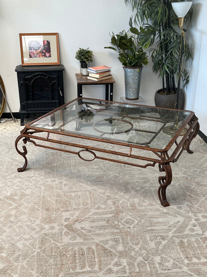 Wrought Iron Style Glass Coffee Table