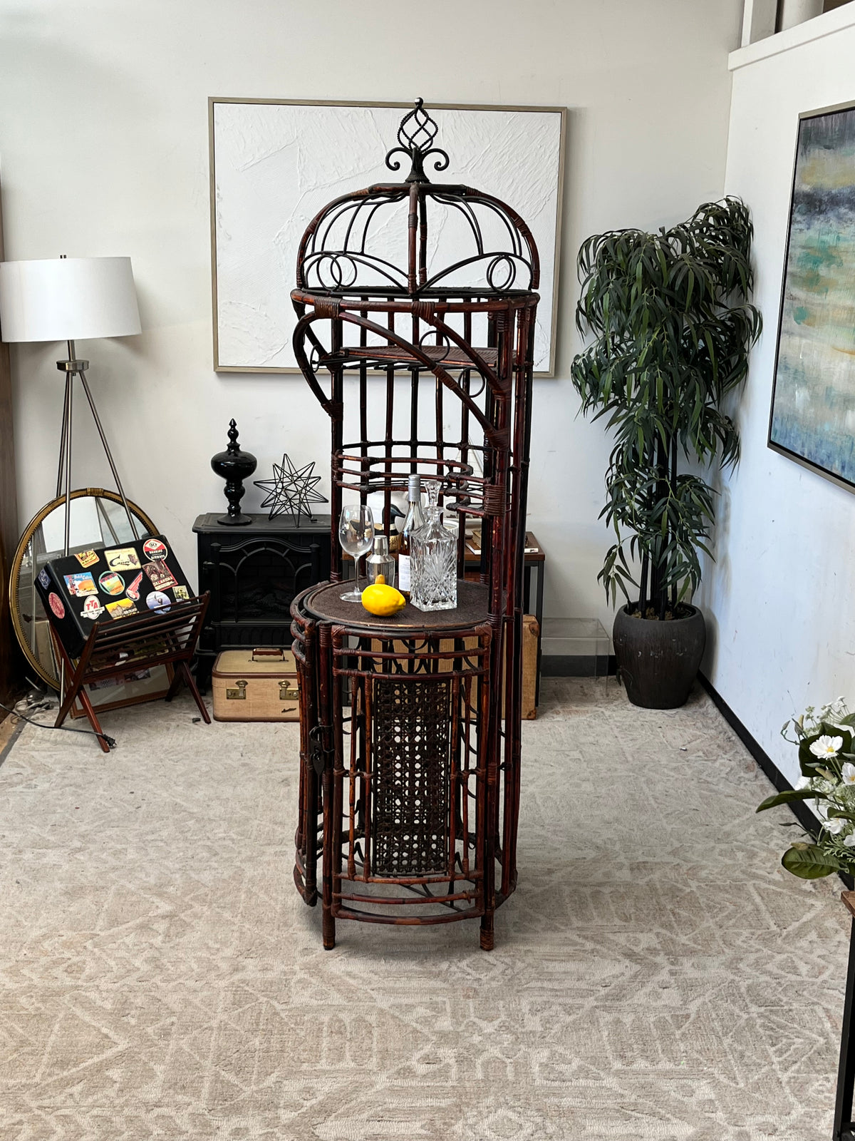 Bamboo Birdcage Style Bar Cabinet