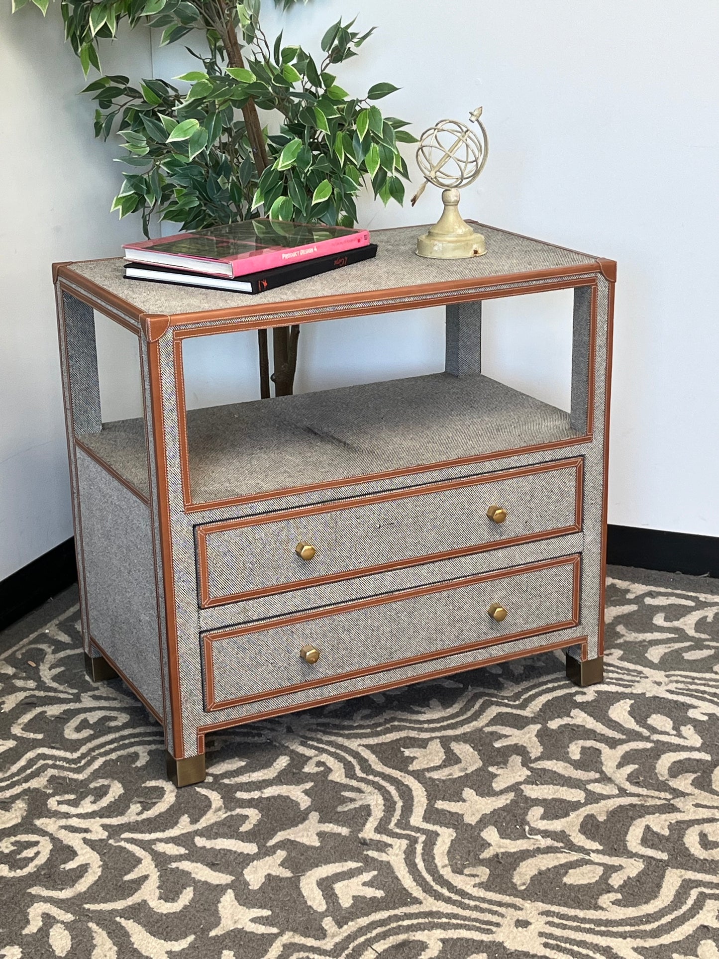 Linen & Leather Double Door Nightstand